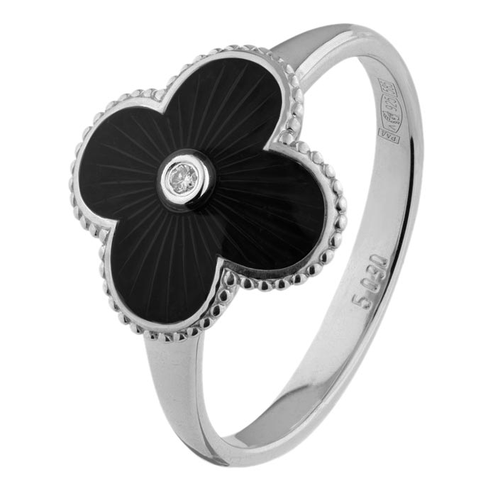 Серебряное кольцо Русские Самоцветы 73547-S-chernyj с эмалью, бриллиантом
