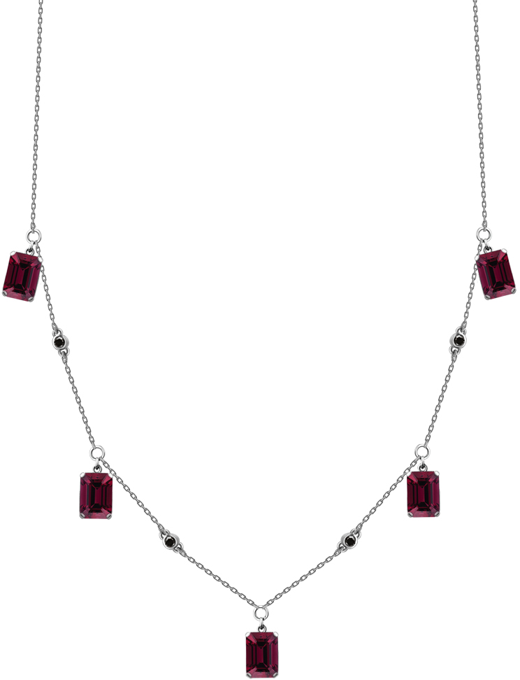 Колье из белого золота с подвесками Русские Самоцветы 95781 с гранатами, черными бриллиантами