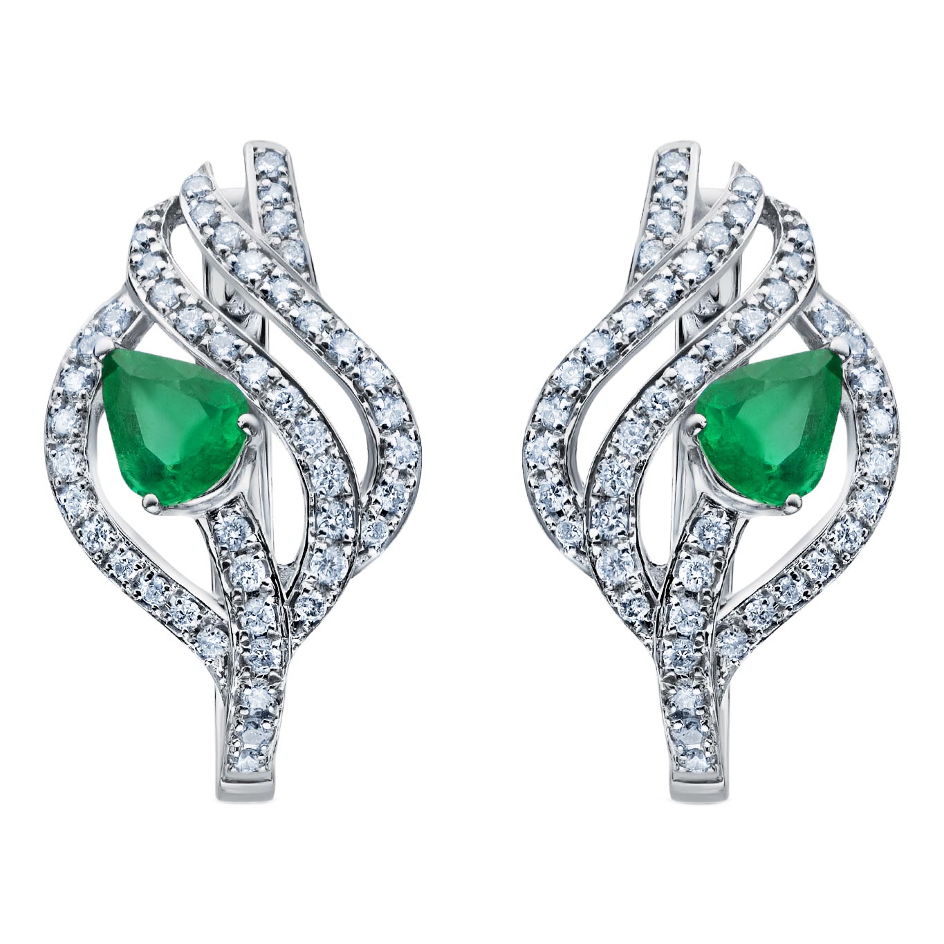 Серьги из белого золота SARGON JEWELRY E1434-1010 с изумрудами, бриллиантами