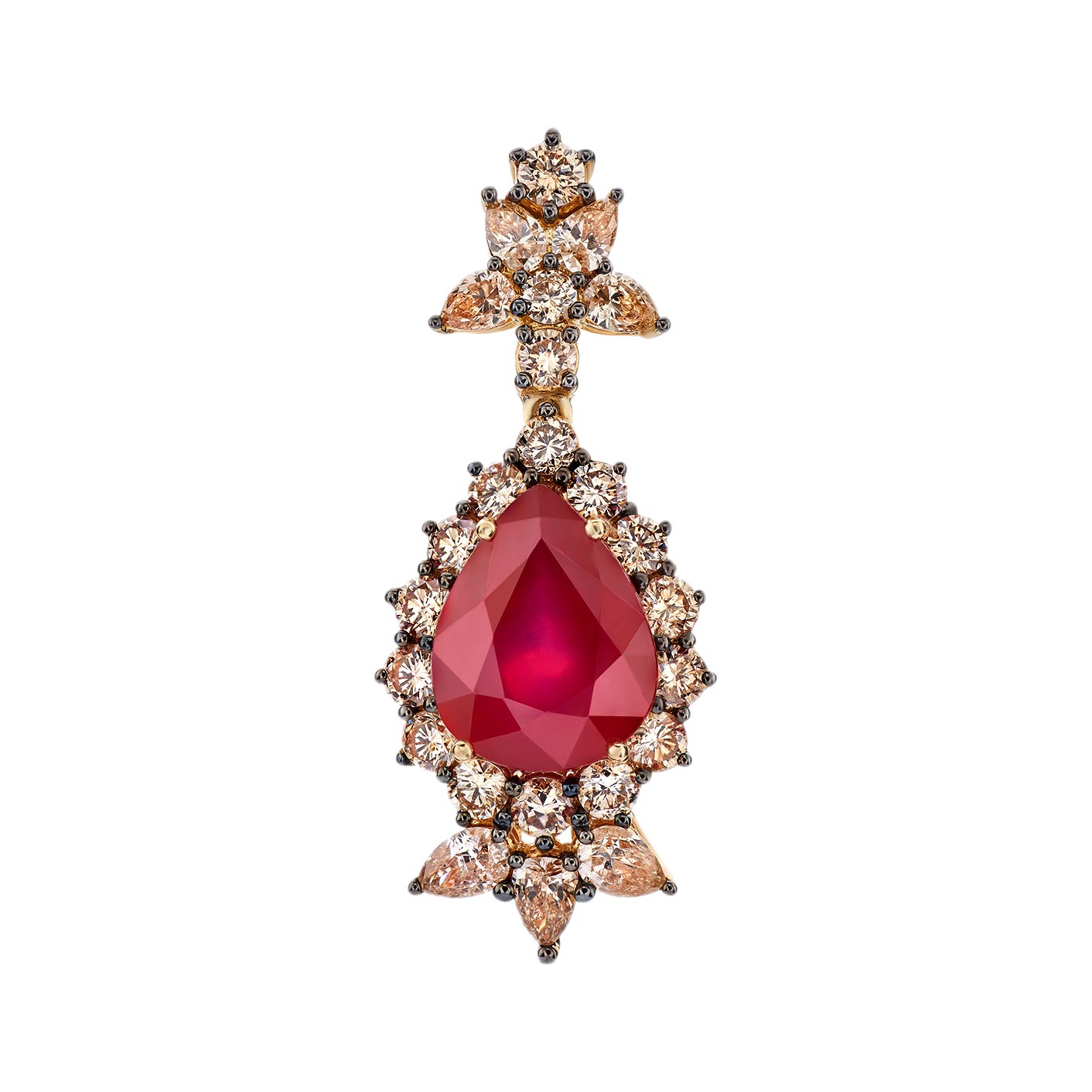 Золотой кулон SARGON JEWELRY P1479-2023 с рубином, коньячными бриллиантами