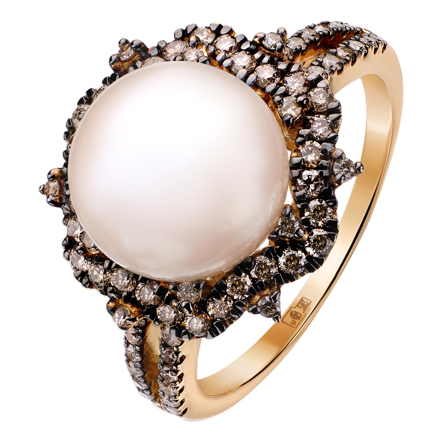 Золотое кольцо SARGON JEWELRY R1115-2026 с жемчугом, коньячными бриллиантами
