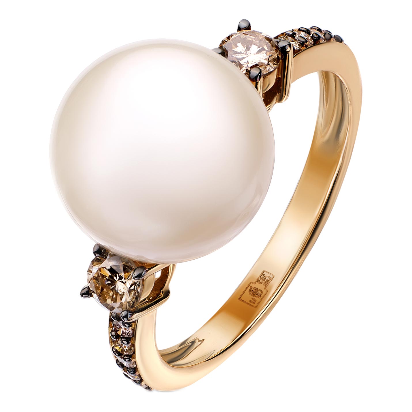 Золотое кольцо SARGON JEWELRY R1117-2026 с жемчугом, коньячными бриллиантами