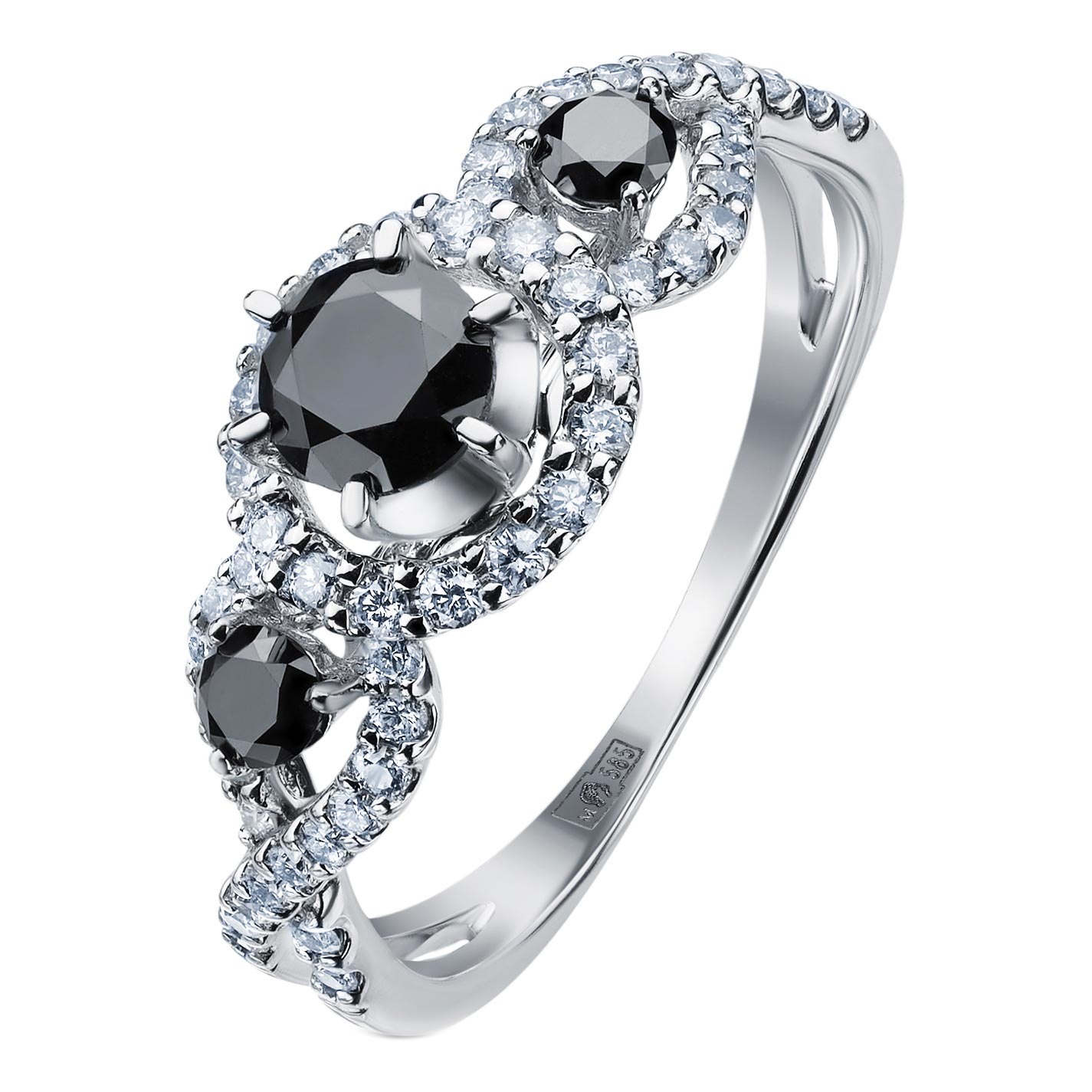 Кольцо из белого золота SARGON JEWELRY R1476-1014 с черными бриллиантами, бриллиантами