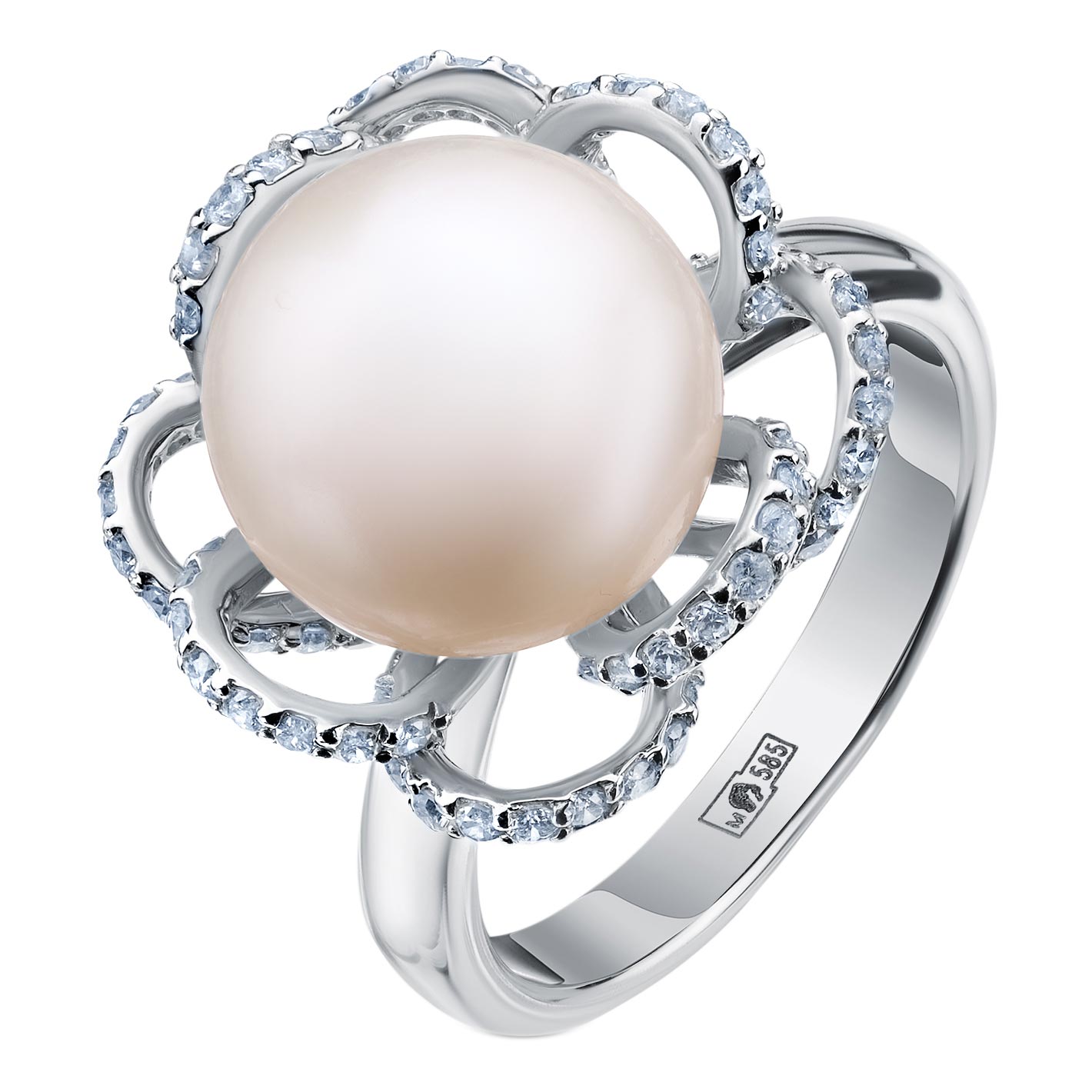 Кольцо из белого золота SARGON JEWELRY R1715-1012 с жемчугом, бриллиантами