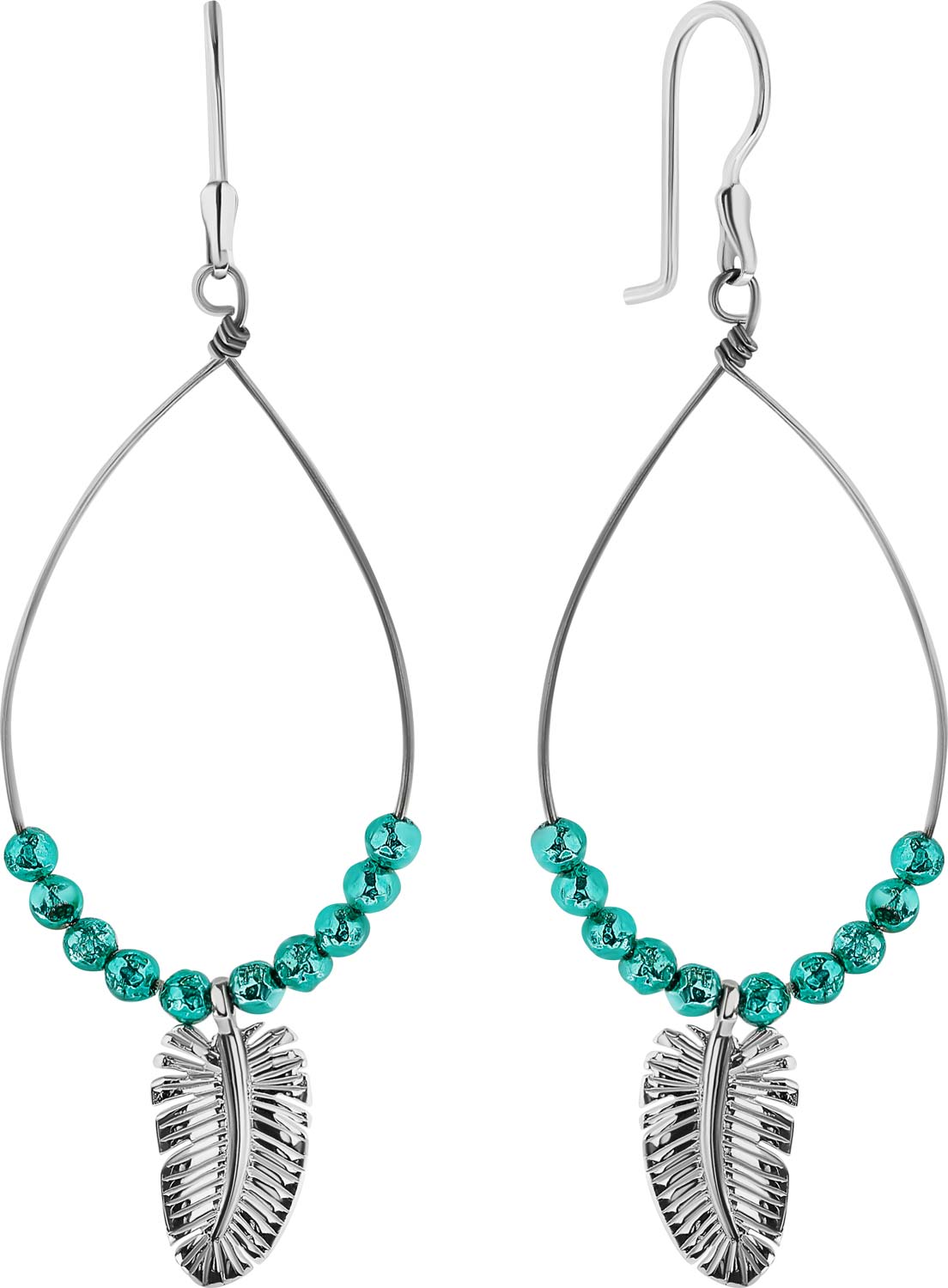 Серебряные серьги с подвесками ''Hindi feather'' SBLESKOM 11416-sb с эмалью