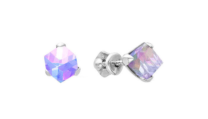 Серебряные серьги пусеты-гвоздики Серебро России 0049S-001VL-64430 с кристаллами Swarovski