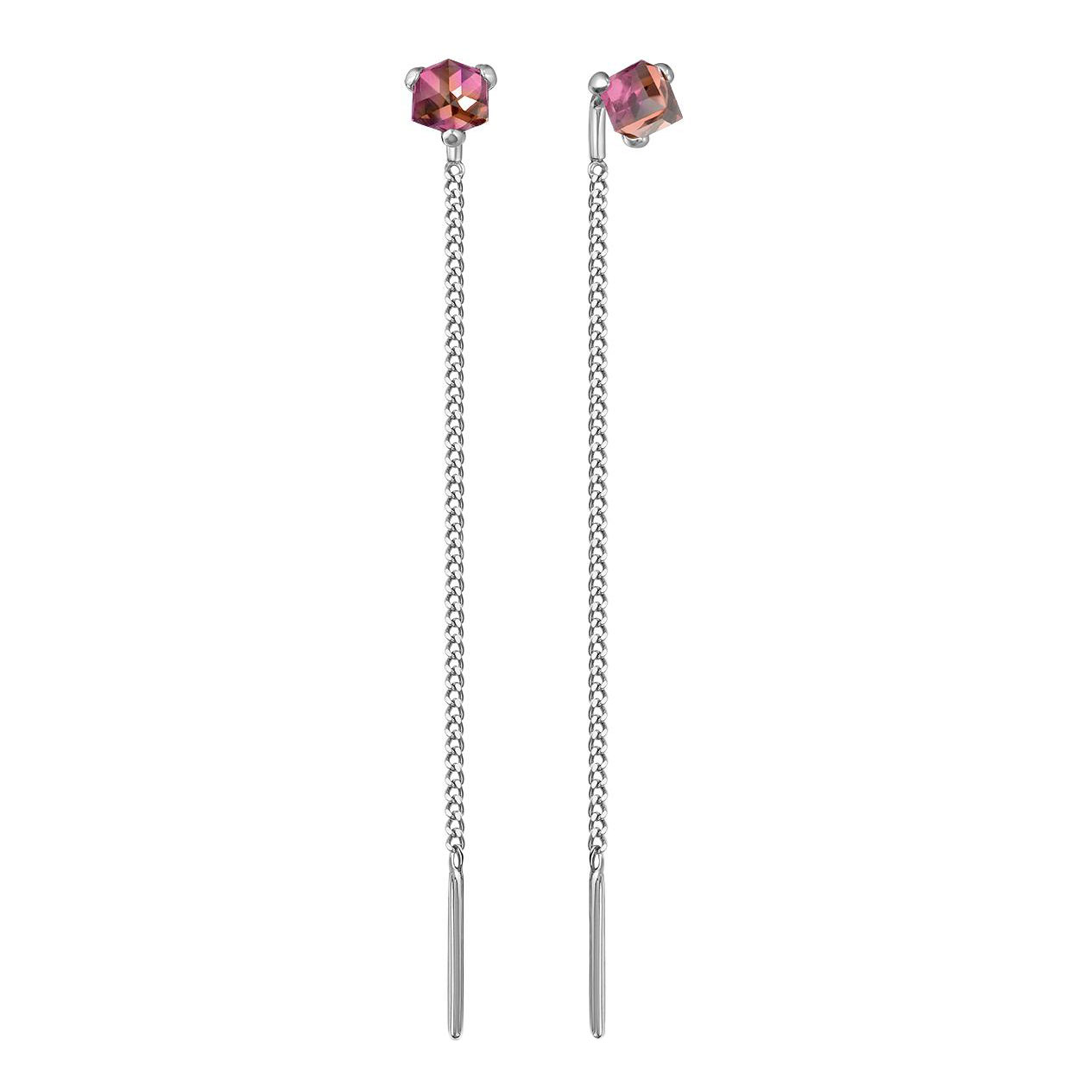 Серебряные серьги продевки Серебро России 0058S-515-1064994 с кристаллами премиум Австрия