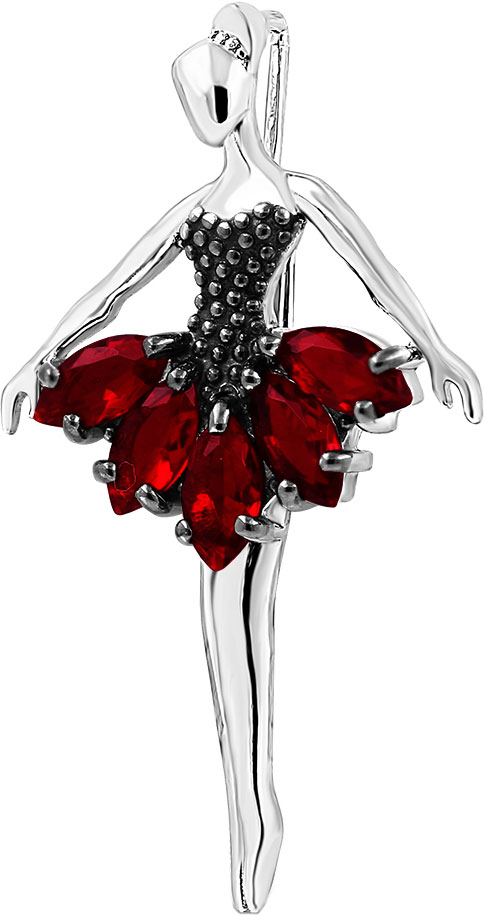 Серебряная брошь ''Балерина'' Серебро России BR-094R104-77910 с фианитами