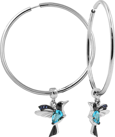 Серебряные серьги кольца конго ''Колибри'' Серебро России KN-030R102-1046656 с кварцем