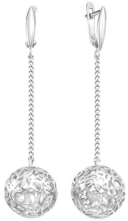 Серебряные длинные серьги шарики Серебро России S-0009R-62512