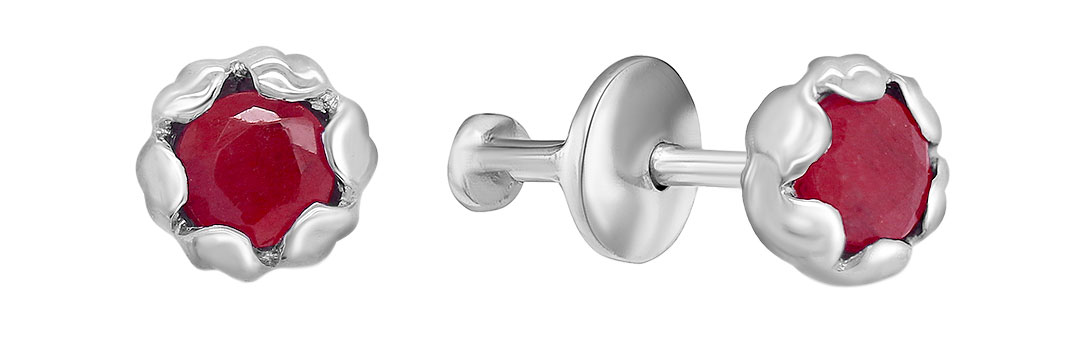 Серебряные серьги пусеты-гвоздики Серебро России S6-642R415-1049999 с рубинами