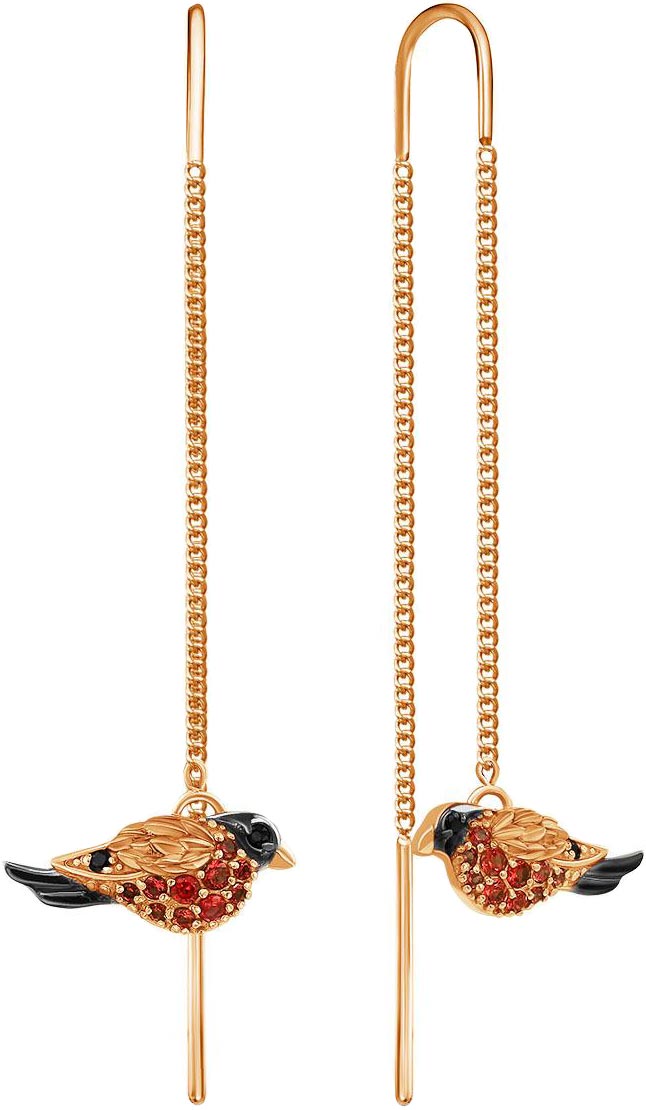 Серебряные серьги продевки ''Снегири'' Серебро России SA-020ZCH204-1056917 с фианитами