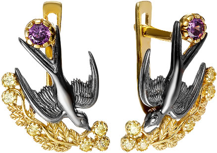 Серебряные серьги Серебро России SJE1ZCHCH40105-74942 с аметистами, цитринами