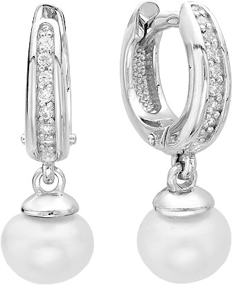 Серебряные серьги Серебро России SM049-42927 с жемчугом, фианитами