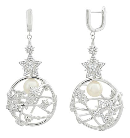 Серебряные серьги с подвесками Silver Sky ALE3845 с жемчугом, кубическим цирконием