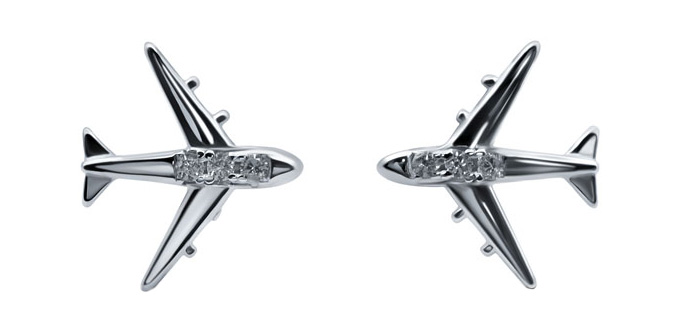 Серебряные серьги пусеты-гвоздики ''Самолеты'' Silver Wings 021EA106417A-119 с кубическим цирконием