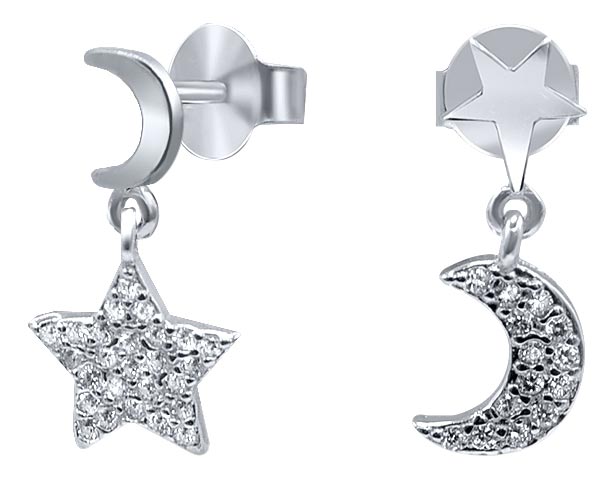 Серебряные серьги пусеты-гвоздики с подвесками Silver Wings 02DE4870-202 с кубическим цирконием