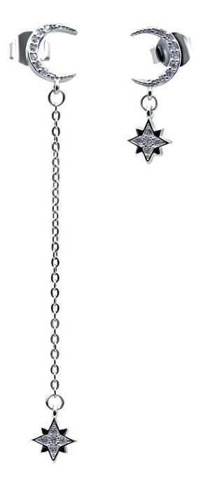 Серебряные серьги с подвесками ''Лунница'' Silver Wings 02DE6121A-202 с кубическим цирконием