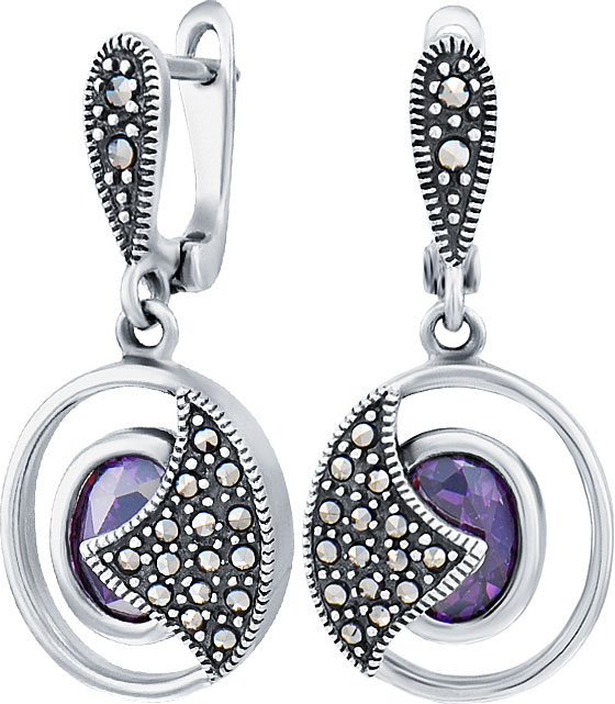 Длинные серебряные серьги с подвесками Silver Wings 220016-297F-39 c кубическим цирконием, марказитами