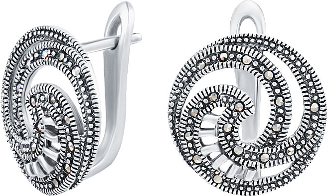 Круглые серебряные серьги Silver Wings 220017-297-39 c марказитами