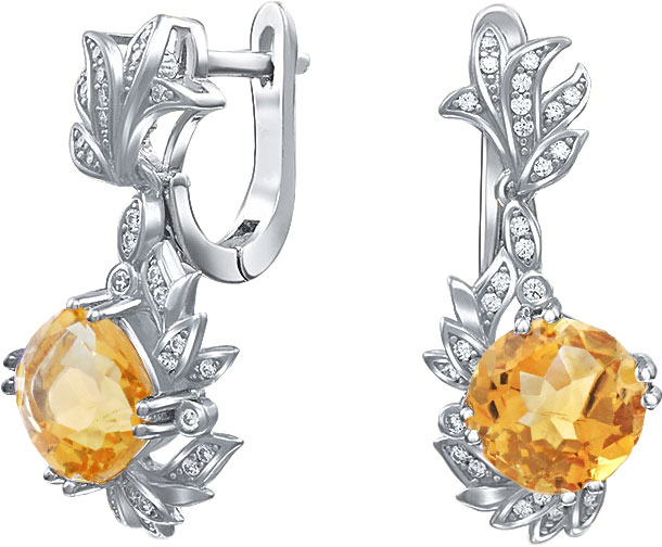 Серебряные серьги Silver Wings 22KNYS1477-155 с цитринами, кубическим цирконием