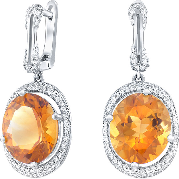 Серебряные серьги с подвесками Silver Wings 22KNYS1490-155 с цитринами, кубическим цирконием