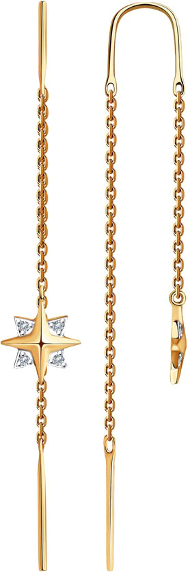 Золотые серьги продевки SKLV 1021515-5 с бриллиантами Swarovski