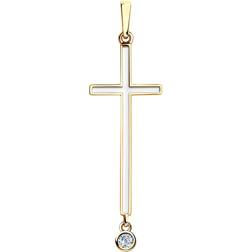 Женский серебряный декоративный крестик SKLV 93030404 с эмалью, фианитом