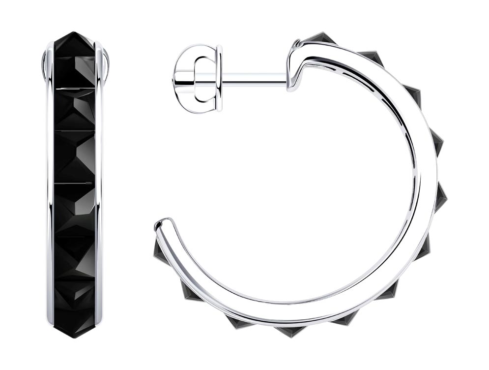 Серебряные серьги полукольца SKLV 94024781 с черными фианитами