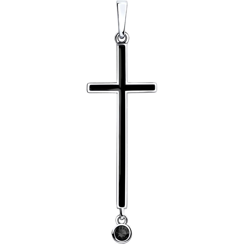 Женский серебряный декоративный крестик SKLV 94032445 с эмалью, черным фианитом
