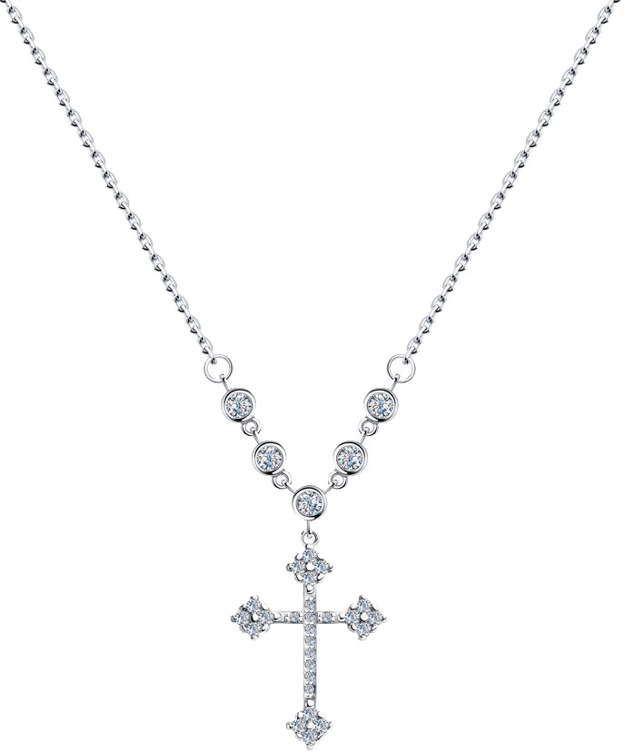 Серебряный декоративный крестик на цепочке SKLV 94070297 с фианитами