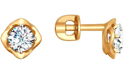 Золотые серьги-пусеты (гвоздики) SOKOLOV 027468 с фианитами