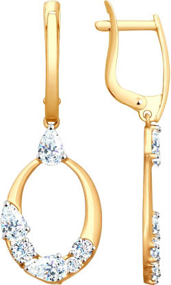 Золотые серьги с подвесками SOKOLOV 027708 с фианитами