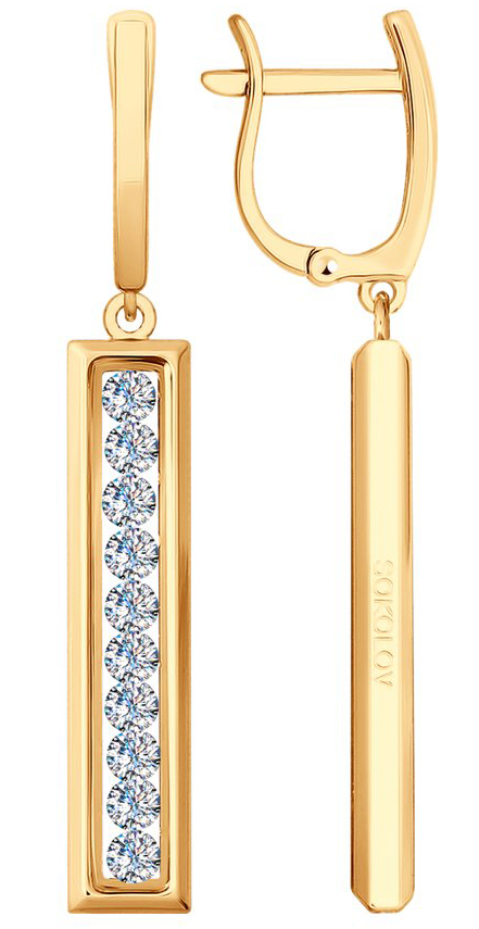 Золотые длинные серьги с подвесками SOKOLOV 027730 с фианитами Swarovski