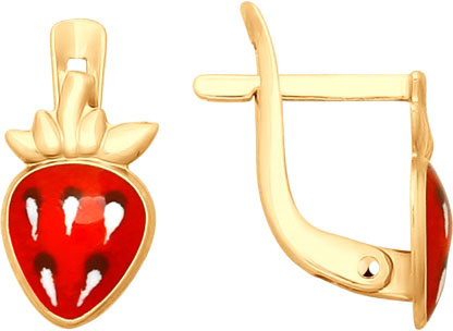Детские золотые серьги ''Клубнички'' SOKOLOV 027732 с эмалью