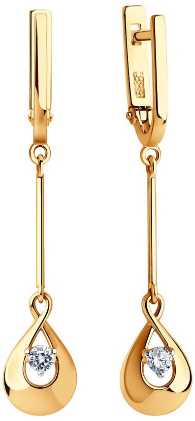 Золотые серьги капельки с подвесками SOKOLOV 028417 с фианитами