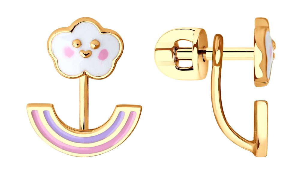 Детские золотые серьги джекеты SOKOLOV 029451 с эмалью