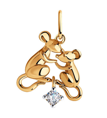 Золотой кулон ''Мышки'' SOKOLOV 035693 с фианитом