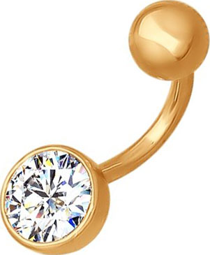 Золотая серьга для пирсинга пупка SOKOLOV 060204 с фианитом