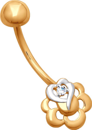 Золотая серьга для пирсинга пупка SOKOLOV 060211 с фианитом