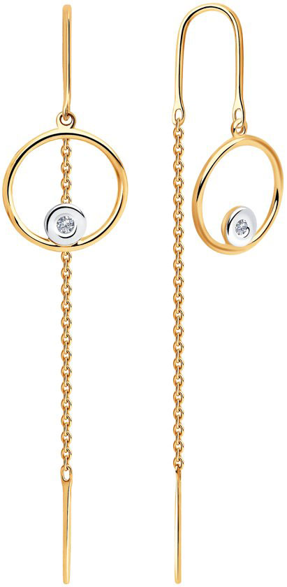 Золотые серьги продевки круглые SOKOLOV 1021298 с бриллиантами