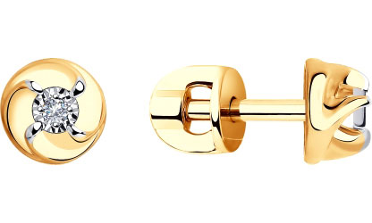 Золотые серьги-пусеты (гвоздики) SOKOLOV 1021310 с бриллиантами