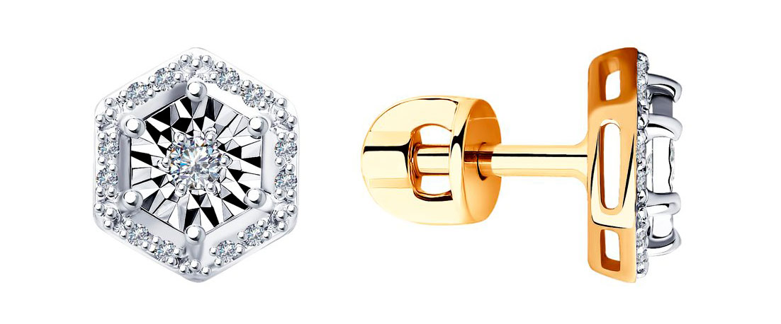 Золотые серьги пусеты-гвоздики SOKOLOV 1021415 с бриллиантами