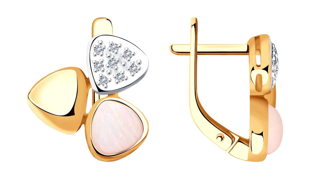 Золотые серьги SOKOLOV 1021435-7 с дублетом из розового кварца и перламутра, бриллиантами