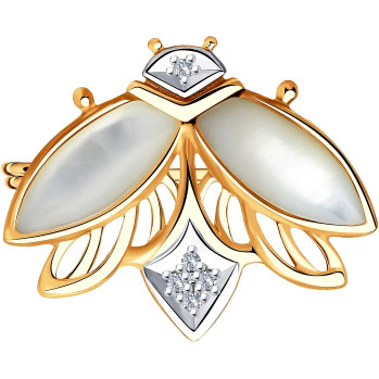 Золотая брошь SOKOLOV 1040030 с перламутром, бриллиантами