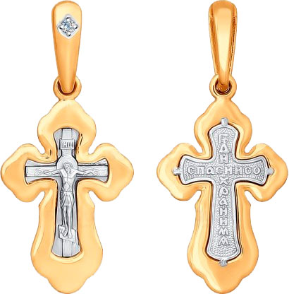 Женский золотой православный крестик с распятием SOKOLOV 1120069 с бриллиантом