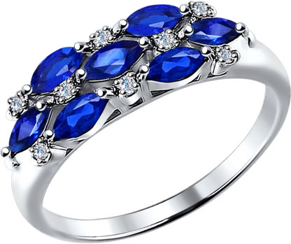 Кольцо из белого золота SOKOLOV 2010040 с бриллиантами, сапфирами