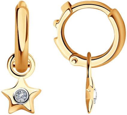 Детские золотые серьги кольца конго SOKOLOV 241021535-1 с бриллиантами