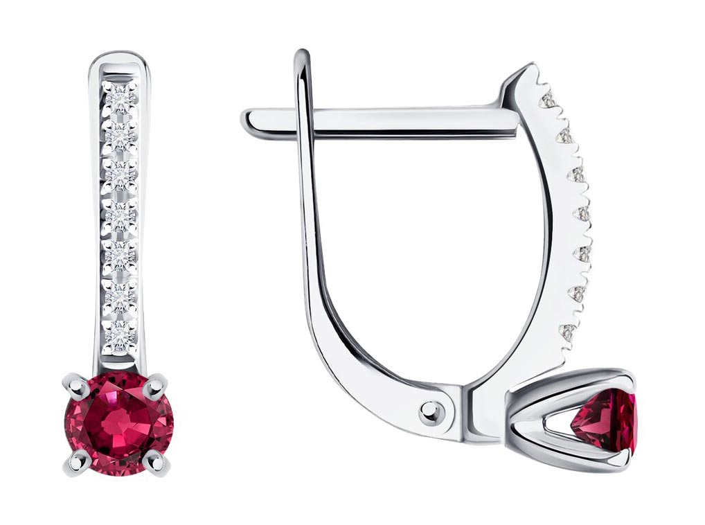 Серьги из белого золота SOKOLOV 4020477-3 с рубинами, бриллианами