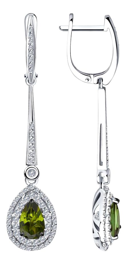 Серьги из белого золота с подвесками SOKOLOV 6024229-3 с турмалином, бриллиантами